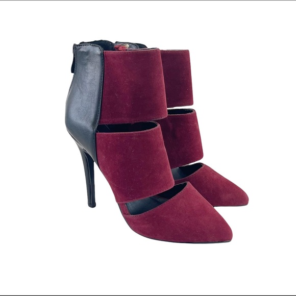 Wet Seal Shoes - Wet Seal Burgundy Red & Black Stretch Strap Stiletto Ankle Bootie Heels Size 7